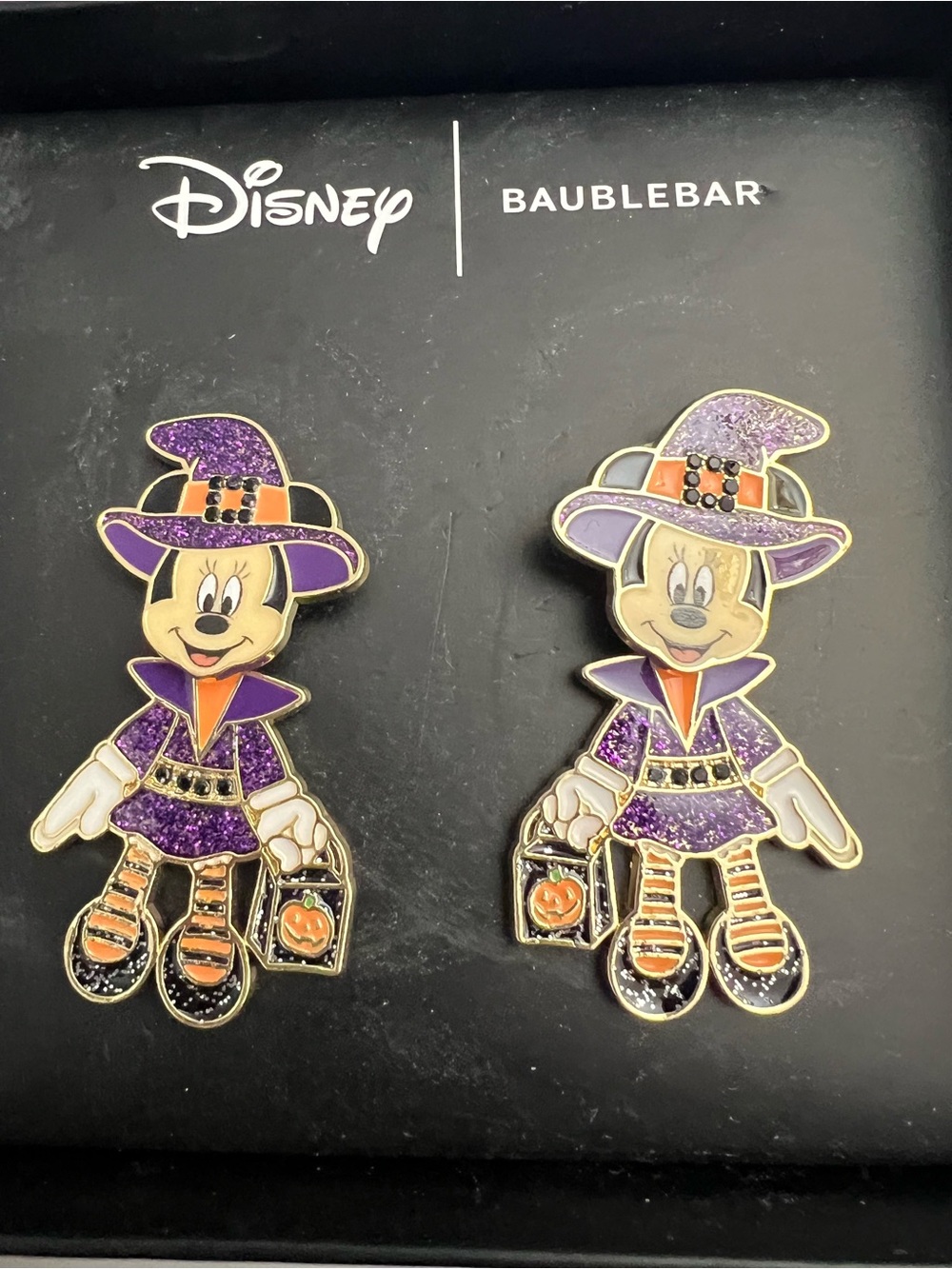 Disney BaubleBar Minnie Mouse Halloween Witch Purple & Orange Earrings